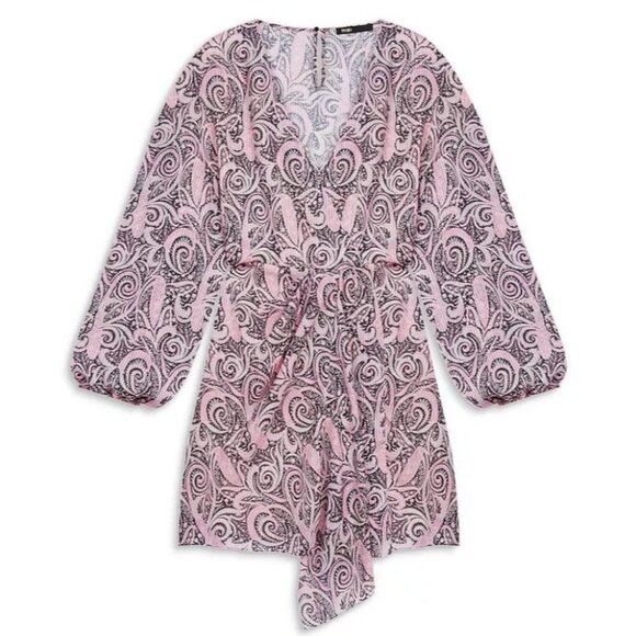 New Maje $445 Pink Paisley Jacquard Voile Metallic Thread Mini Dress Size 42 XL - Picture 5 of 12